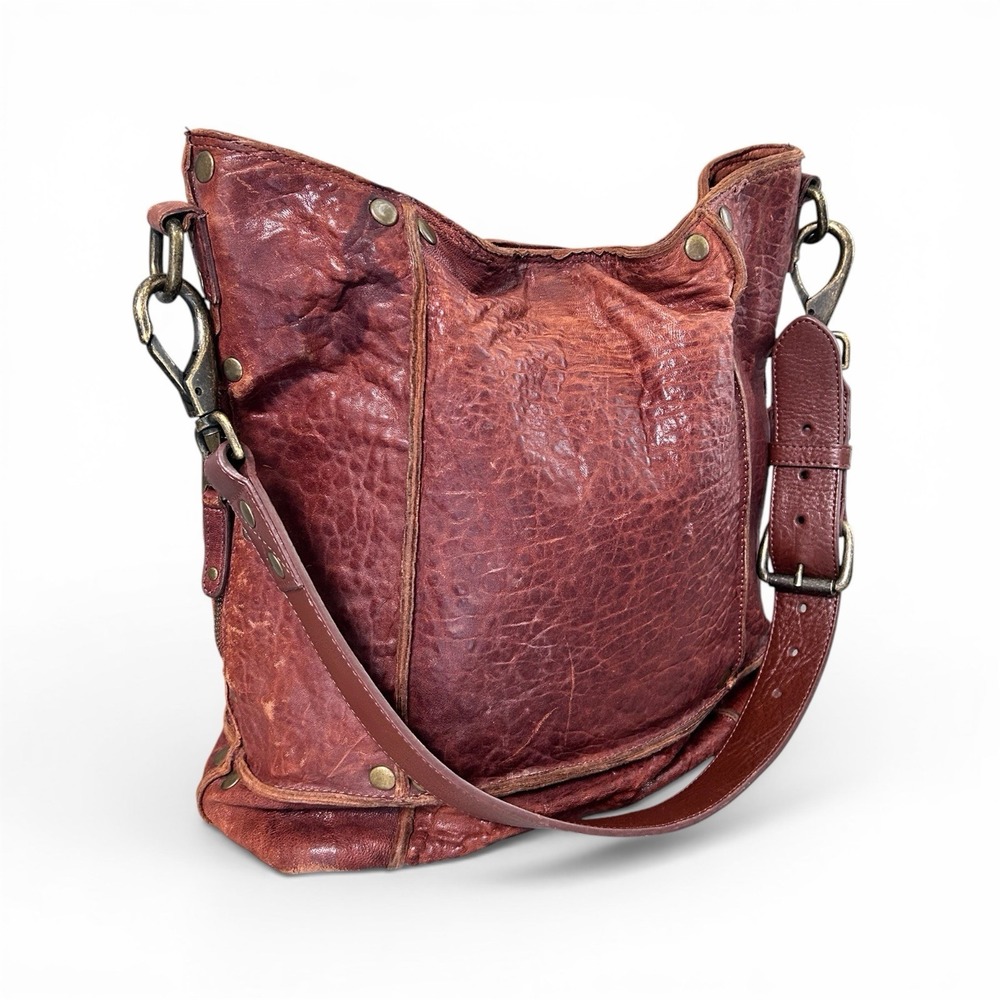 Will Leather Goods Brown Boho Purse Shoulder Bag Textured Hobo Satchel 13x14"